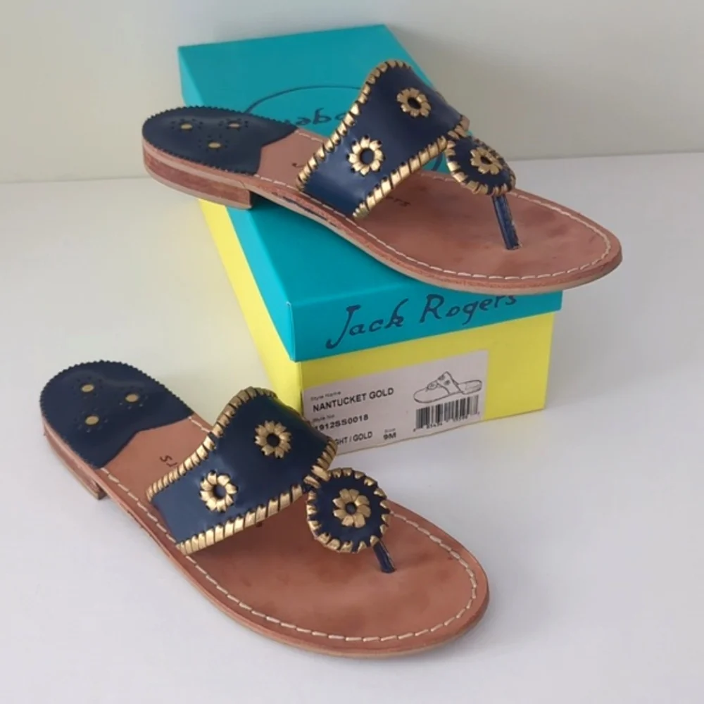 Jack Rogers Nantucket Gold Sandal in Midnight and Gold Navy Gold size 9 - Picture 10 of 14